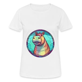 Nilpferd Bunte Karikatur Kawaii Tier - Frauen T-Shirt atmungsaktiv - Weiß - Vorne - AI Model Female 172 dark (172cm)