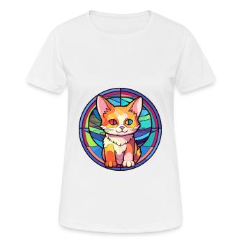 Chaton vitrail coloré dessin animé Kawaii Anima - T-shirt respirant Femme - blanc - Devant - AI Model Female 172 dark (172cm)