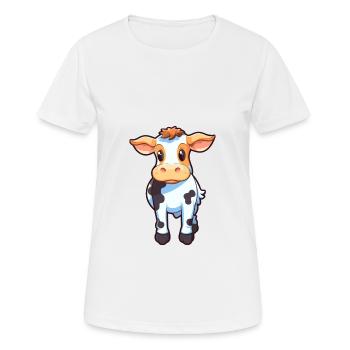 Vache Mignon Dessin Animé Kawaii Aquarelle Animal Animal De Compagnie - T-shirt respirant Femme - blanc - Devant - AI Model Female 172 dark (172cm)