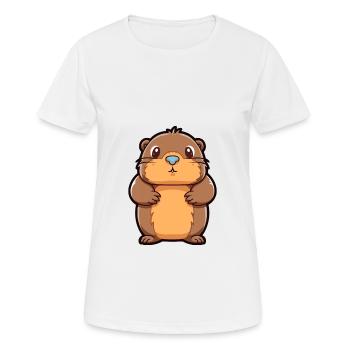 Beaver Cute Cartoon Kawaii Watercolor Animal Pet - Women's Breathable T-Shirt - white - Front - AI Model Female 172 dark (172cm)