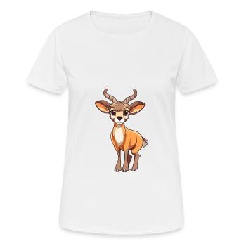 Antilope mignon dessin animé kawaii aquarelle Animal de compagnie - T-shirt respirant Femme - blanc - Devant - AI Model Female 172 dark (172cm)
