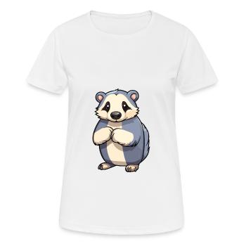 Blaireau Mignon Dessin Animé Kawaii Aquarelle Animal Animal De Compagnie - T-shirt respirant Femme - blanc - Devant - AI Model Female 172 dark (172cm)