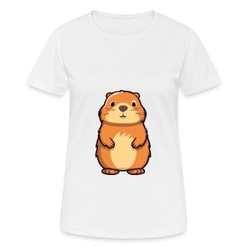 Marmotte mignon dessin animé kawaii aquarelle Animal Pe - T-shirt respirant Femme - blanc - Devant - AI Model Female 172 dark (172cm)