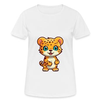 Jaguar Niedliche Karikatur Kawaii Aquarell Tier Haustier - Frauen T-Shirt atmungsaktiv - Weiß - Vorne - AI Model Female 172 dark (172cm)