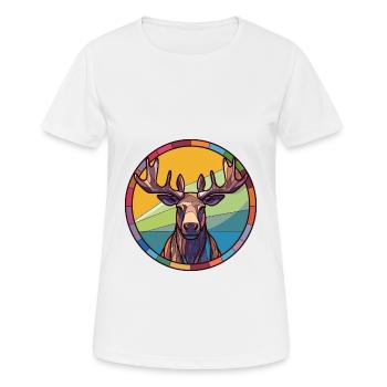 Moose Stained Glass Colorful Cartoon Kawaii Animal - Women's Breathable T-Shirt - white - Front - AI Model Female 172 dark (172cm)