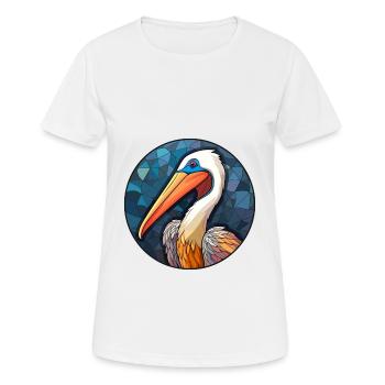 Pélican vitrail coloré dessin animé Kawaii Anim - T-shirt respirant Femme - blanc - Devant - AI Model Female 172 dark (172cm)