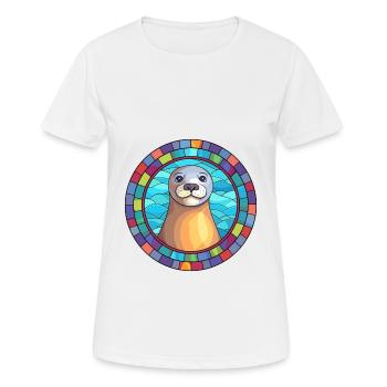 Seal Stained Glass Colorful Cartoon Kawaii Animal - Women's Breathable T-Shirt - white - Front - AI Model Female 172 dark (172cm)
