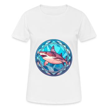 Requin vitrail coloré dessin animé Kawaii Animal - T-shirt respirant Femme - blanc - Devant - AI Model Female 172 dark (172cm)