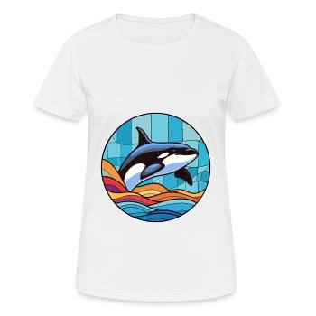 Orca Stained Glass Colorful Cartoon Kawaii Animal - Women's Breathable T-Shirt - white - Front - AI Model Female 172 dark (172cm)
