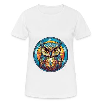 Eule Buntglas Bunte Karikatur Kawaii Tier - Frauen T-Shirt atmungsaktiv - Weiß - Vorne - AI Model Female 172 dark (172cm)