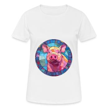 Schwein Buntglas bunte Karikatur Kawaii Tier - Frauen T-Shirt atmungsaktiv - Weiß - Vorne - AI Model Female 172 dark (172cm)