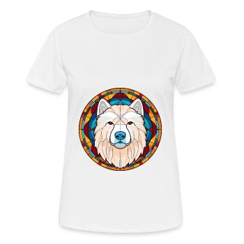 Samoyed Dog Stained Glass Colorful Cartoon Kawaii - Women's Breathable T-Shirt - white - Front - AI Model Female 172 dark (172cm)