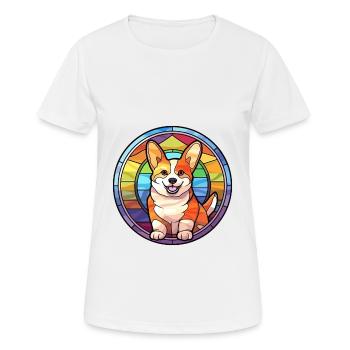 Corgi Hund Buntes Glas Bunte Karikatur Kawaii An - Frauen T-Shirt atmungsaktiv - Weiß - Vorne - AI Model Female 172 dark (172cm)