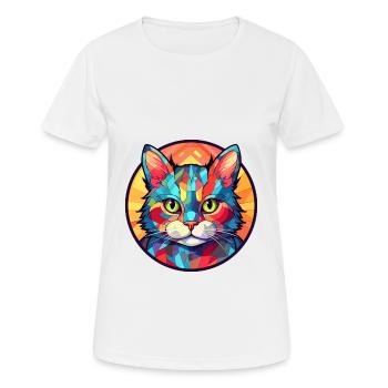 Chaton vitrail coloré dessin animé Kawaii Anima - T-shirt respirant Femme - blanc - Devant - AI Model Female 172 dark (172cm)