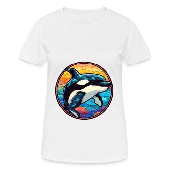 Orca Stained Glass Colorful Cartoon Kawaii Animal - Women's Breathable T-Shirt - white - Front - AI Model Female 172 dark (172cm)