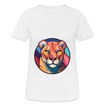 Cougar vitrail coloré dessin animé Kawaii Anima - T-shirt respirant Femme - blanc - Devant - AI Model Female 172 dark (172cm)