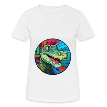 Crocodile vitrail coloré dessin animé Kawaii An - T-shirt respirant Femme - blanc - Devant - AI Model Female 172 dark (172cm)