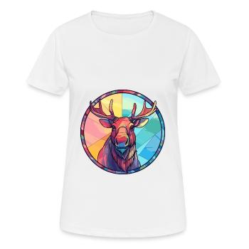 Moose Stained Glass Colorful Cartoon Kawaii Animal - Women's Breathable T-Shirt - white - Front - AI Model Female 172 dark (172cm)