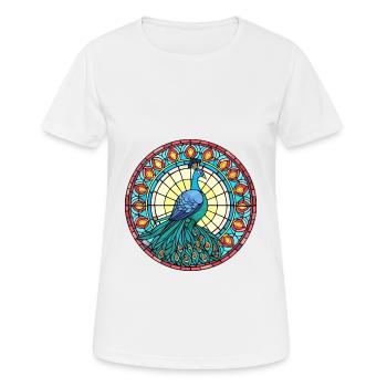 Paon vitrail coloré dessin animé Kawaii Anim - T-shirt respirant Femme - blanc - Devant - AI Model Female 172 dark (172cm)