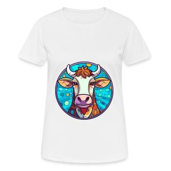 Kuh Buntes Glas Bunte Karikatur Kawaii Tier - Frauen T-Shirt atmungsaktiv - Weiß - Vorne - AI Model Female 172 dark (172cm)