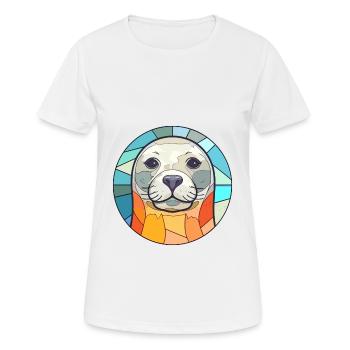 Seal Stained Glass Colorful Cartoon Kawaii Animal - Women's Breathable T-Shirt - white - Front - AI Model Female 172 dark (172cm)