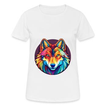 Wolf Stained Glass Colorful Cartoon Kawaii Animal - Women's Breathable T-Shirt - white - Front - AI Model Female 172 dark (172cm)