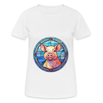 Schwein Buntglas bunte Karikatur Kawaii Tier - Frauen T-Shirt atmungsaktiv - Weiß - Vorne - AI Model Female 172 dark (172cm)