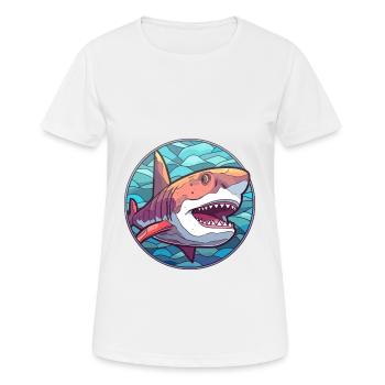 Requin vitrail coloré dessin animé Kawaii Animal - T-shirt respirant Femme - blanc - Devant - AI Model Female 172 dark (172cm)