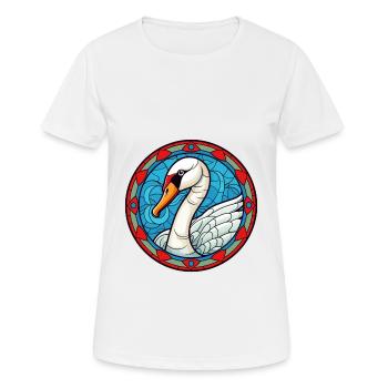 Cygne vitrail coloré dessin animé Kawaii Animal - T-shirt respirant Femme - blanc - Devant - AI Model Female 172 dark (172cm)