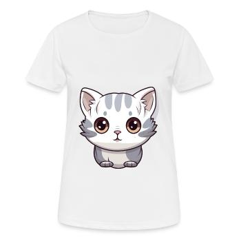 American Shorthair Cat Cute Happy Kawaii Cartoon C - Women's Breathable T-Shirt - white - Front - AI Model Female 172 dark (172cm)