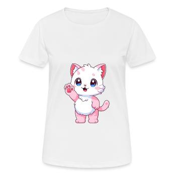 Katze niedlich glücklich kawaii cartoon clipart tier - Frauen T-Shirt atmungsaktiv - Weiß - Vorne - AI Model Female 172 dark (172cm)