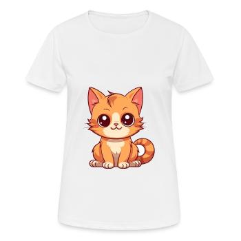 Katze niedlich glücklich kawaii cartoon clipart tier - Frauen T-Shirt atmungsaktiv - Weiß - Vorne - AI Model Female 172 dark (172cm)