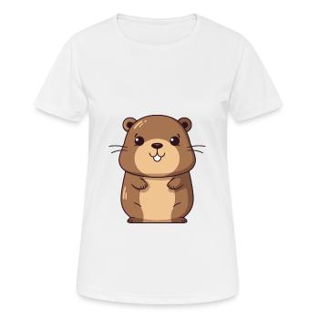 Und täglich grüßt das Murmeltier, niedlich, glücklich, kawaii, cartoon, Clipart Tier - Frauen T-Shirt atmungsaktiv - Weiß - Vorne - AI Model Female 172 dark (172cm)