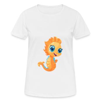 Seepferdchen süßes glückliches Kawaii Cartoon Clipart Tier - Frauen T-Shirt atmungsaktiv - Weiß - Vorne - AI Model Female 172 dark (172cm)