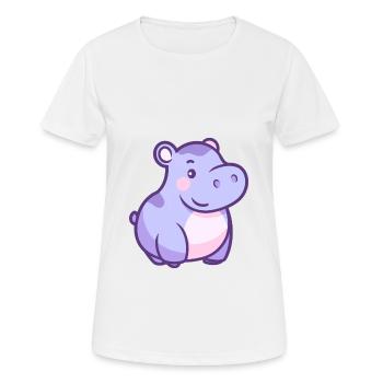Hippopotame mignon heureux kawaii dessin animé Clipart Animal - T-shirt respirant Femme - blanc - Devant - AI Model Female 172 dark (172cm)