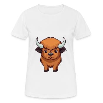 Bison Cute Happy Kawaii Cartoon Clipart Animal - Women's Breathable T-Shirt - white - Front - AI Model Female 172 dark (172cm)