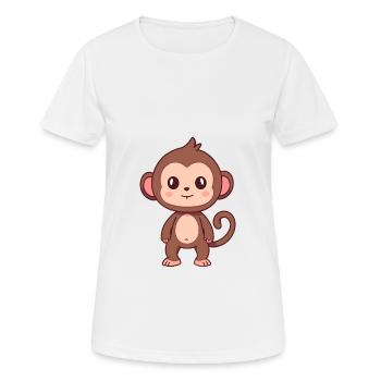 Babouin Mignon Heureux Kawaii Cartoon Clipart Animal - T-shirt respirant Femme - blanc - Devant - AI Model Female 172 dark (172cm)