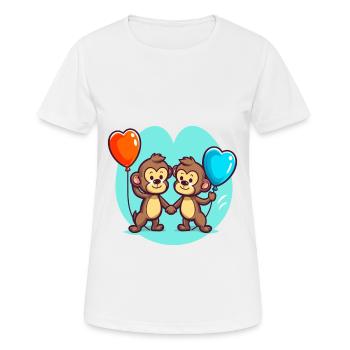 Monkeys Kawaii Cartoon Pet Playing With Balloons - Women's Breathable T-Shirt - white - Front - AI Model Female 172 dark (172cm)