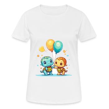Turtles Kawaii Cartoon Pet Playing With Balloons - Women's Breathable T-Shirt - white - Front - AI Model Female 172 dark (172cm)