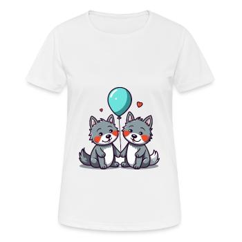 Wolves Kawaii Cartoon Pet Playing With Balloons - Women's Breathable T-Shirt - white - Front - AI Model Female 172 dark (172cm)