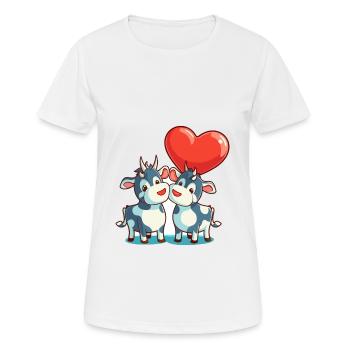 Cow Kawaii Cartoon Pet Playing With Balloons - Women's Breathable T-Shirt - white - Front - AI Model Female 172 dark (172cm)