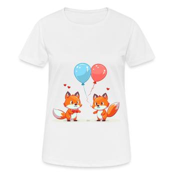 Fox Kawaii Cartoon Pet Playing With Balloons - Women's Breathable T-Shirt - white - Front - AI Model Female 172 dark (172cm)