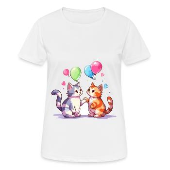 Katzen Kawaii Cartoon Haustier spielt mit Luftballons - Frauen T-Shirt atmungsaktiv - Weiß - Vorne - AI Model Female 172 dark (172cm)
