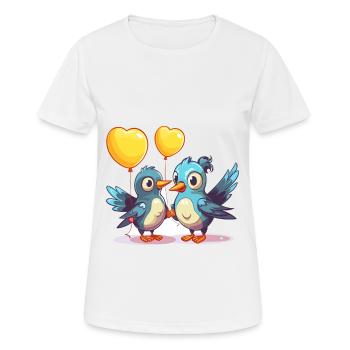 Jay Birds Kawaii Cartoon Pet Playing With Balloons - Women's Breathable T-Shirt - white - Front - AI Model Female 172 dark (172cm)