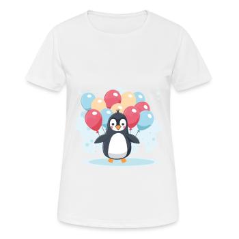 Pinguin Kawaii Cartoon Haustier spielt mit Luftballons - Frauen T-Shirt atmungsaktiv - Weiß - Vorne - AI Model Female 172 dark (172cm)