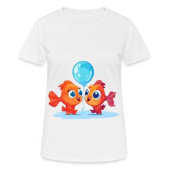 Fish Kawaii Cartoon Pet Playing With Balloons - Women's Breathable T-Shirt - white - Front - AI Model Female 172 dark (172cm)