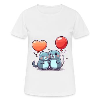 Seals Kawaii Cartoon Pet Playing With Balloons - Women's Breathable T-Shirt - white - Front - AI Model Female 172 dark (172cm)