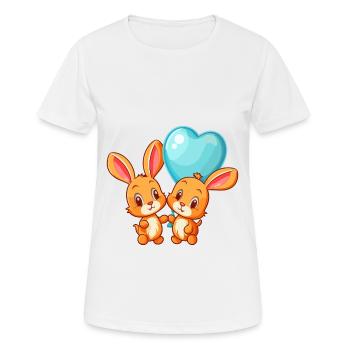 Rabbits Kawaii Cartoon Pet Playing With Balloons - Women's Breathable T-Shirt - white - Front - AI Model Female 172 dark (172cm)