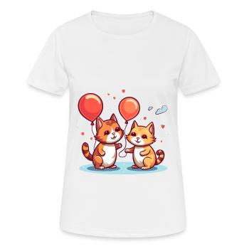 Katze Kawaii Cartoon Haustier spielt mit Luftballons - Frauen T-Shirt atmungsaktiv - Weiß - Vorne - AI Model Female 172 dark (172cm)