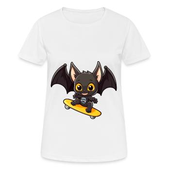 Funny Bat Kawaii Cartoon Pet Playing Skateboard - Women's Breathable T-Shirt - white - Front - AI Model Female 172 dark (172cm)
